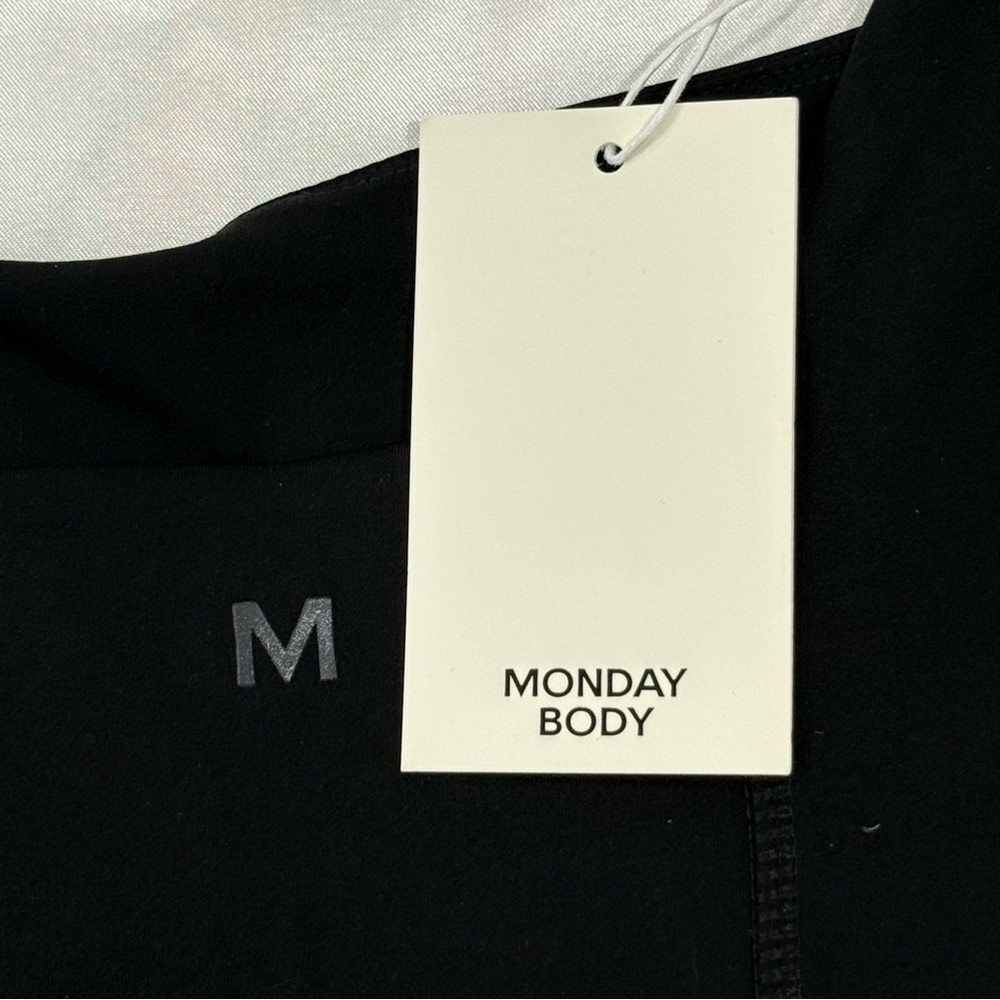 SOLD Monday Body Zion Tank Top Black Ivory Piping Medium Cropped Yoga Workout - Picture 12 of 13